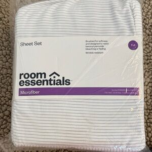 New! Room Essentials Gray Striped Microfiber Sheet Set Full